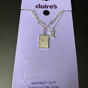NWT Claires Silver Gemini‎ Zodiac Layered Set of 2 Necklaces May June Gift